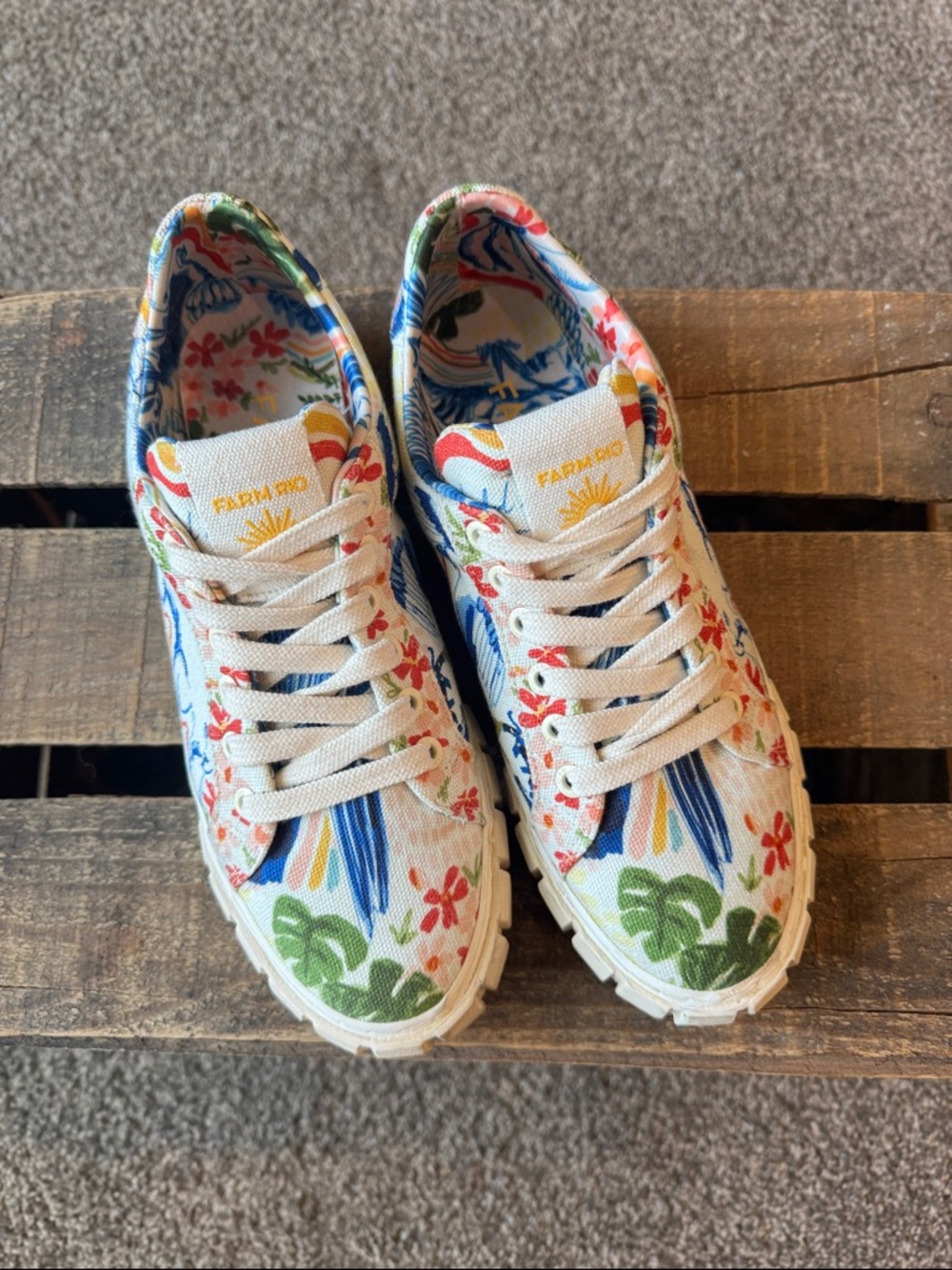 FARM Rio White Floral Print Sneakers